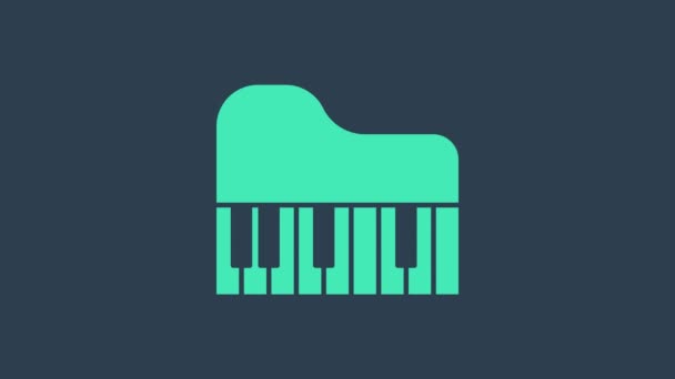Бирюзовый икона рояля изолирован на синем фоне. Музыкальный инструмент. Видеографическая анимация 4K — стоковое видео