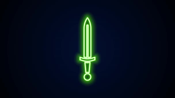 Glowing neon line Medieval sword icon isolated on black background. Medieval weapon. 4K Video motion graphic animation — Stock Video