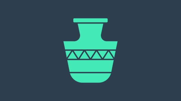 Turquoise Ancient amphorae icon isolated on blue background. 4K Video motion graphic animation — Stock Video