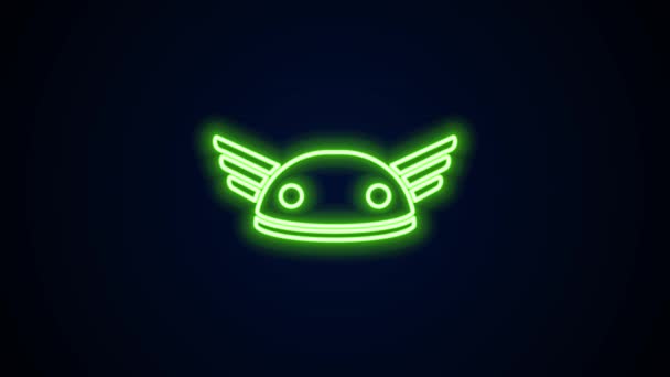 Glowing neon line Helmet with wings icon isolated on black background. Greek god Hermes. 4K Video motion graphic animation — Stock Video