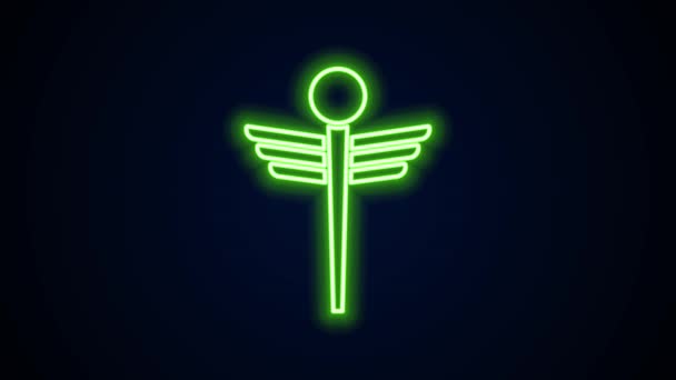 Świecąca neon linia Caduceus wąż medyczny symbol ikona izolowane na czarnym tle. Medycyna i opieka zdrowotna. Godło apteki lub medycyny, apteki. 4K Animacja graficzna ruchu wideo — Wideo stockowe