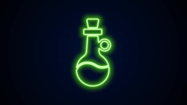 Glowing neon line Bottle of olive oil icon isolated on black background. Jug with olive oil icon. 4K Video motion graphic animation — Stock Video