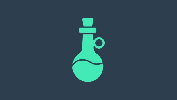 Bouteille turquoise d'huile d'olive icône isolée sur fond bleu. Pot avec icône d'huile d'olive. Animation graphique de mouvement vidéo 4K — Video