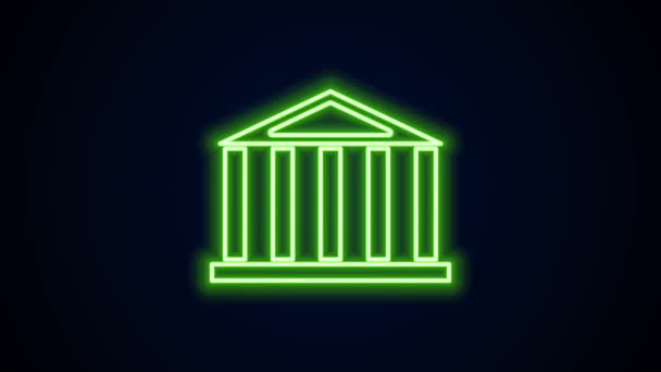 Világító neon vonal Parthenon Athénból, Akropoliszból, Görögország ikon elszigetelt fekete háttérrel. Görög ősi nemzeti műemlék. 4K Videó mozgás grafikus animáció — Stock videók