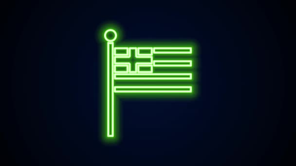 Glödande neon line Grekland nationell flagga ikon isolerad på svart bakgrund. 4K Video motion grafisk animation — Stockvideo