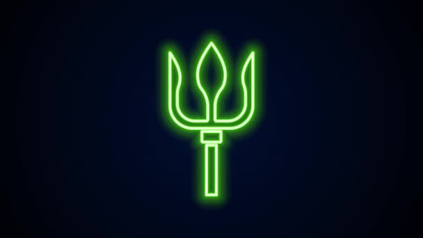 Glowing neon line Neptune Trident icon isolated on black background. 4K Video motion graphic animation — Stock Video