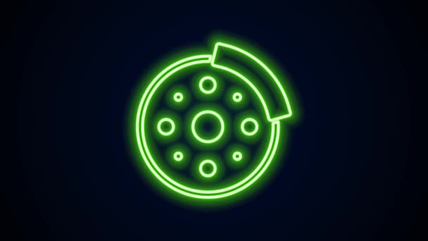 Glowing neon line Bicycle brake disc icon isolated on black background. 4K Video motion graphic animation — Stock Video