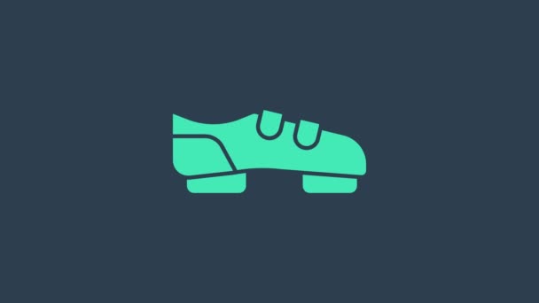 Tyrkysová triatlon cyklistické boty ikona izolované na modrém pozadí. Sportovní boty, cyklistické boty. Grafická animace pohybu videa 4K — Stock video