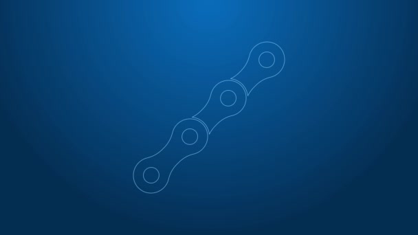 White line Bicycle chain icon isolated on blue background. Bike chain sprocket transmission. 4K Video motion graphic animation — Stock Video