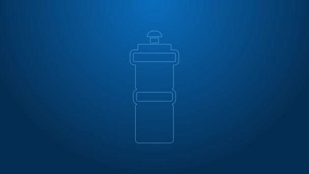 Λευκή γραμμή Sport μπουκάλι με το νερό εικονίδιο απομονώνονται σε μπλε φόντο. 4K Γραφική κίνηση κίνησης βίντεο — Αρχείο Βίντεο