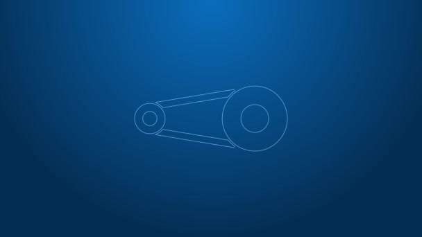 White line Bicycle chain with cogwheels icon isolated on blue background. Bike chain sprocket transmission. 4K Video motion graphic animation — Stock Video