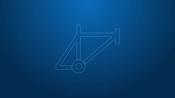 White line Bicycle frame icon isolated on blue background. 4K Video motion graphic animation — Stock Video