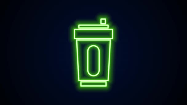 Glödande neon line Sport flaska med vatten ikon isolerad på svart bakgrund. 4K Video motion grafisk animation — Stockvideo