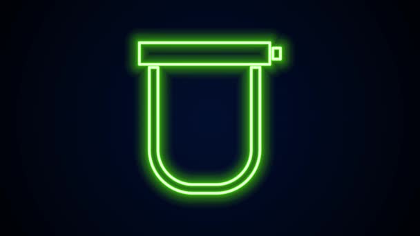 Glowing neon line Bicycle lock U shaped industrial icon isolated on black background. 4K Video motion graphic animation — Stock Video