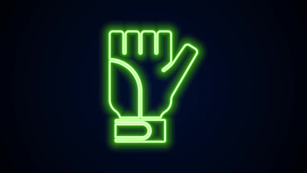 Zářící neonová čára Ikona rukavic izolovaná na černém pozadí. Extrémní sport. Sportovní vybavení. Grafická animace pohybu videa 4K