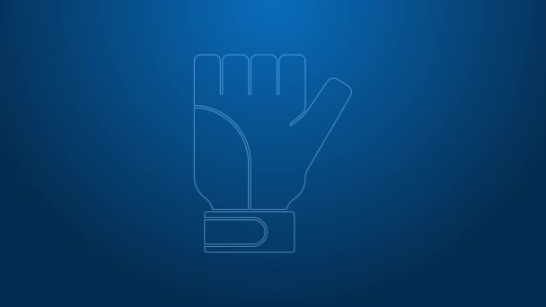 White line Gloves icon isolated on blue background. Extreme sport. Sport equipment. 4K Video motion graphic animation — Stock Video