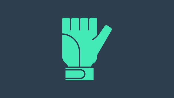 Tyrkysové rukavice ikona izolované na modrém pozadí. Extrémní sport. Sportovní vybavení. Grafická animace pohybu videa 4K — Stock video