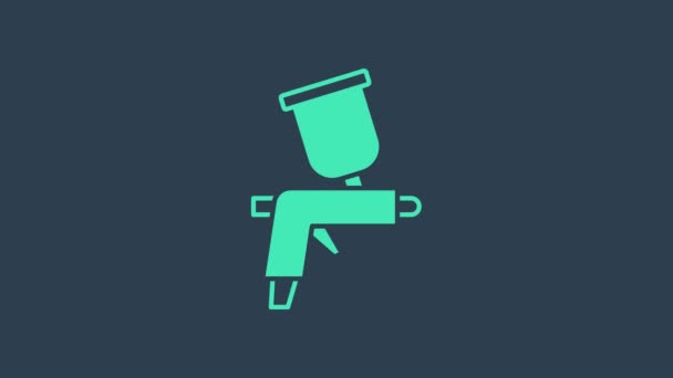 Turquoise Paint spray gun icoon geïsoleerd op blauwe achtergrond. 4K Video motion grafische animatie — Stockvideo