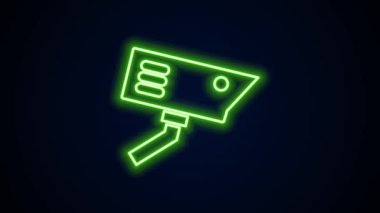 Parlayan neon hat kamera ikonu siyah arkaplanda izole edildi. 4K Video hareketli grafik canlandırması