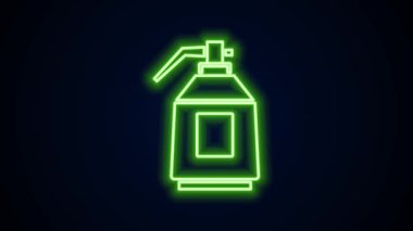 Parlak neon çizgili sprey tabanca ikonu siyah arkaplanda izole edildi. 4K Video hareketli grafik canlandırması