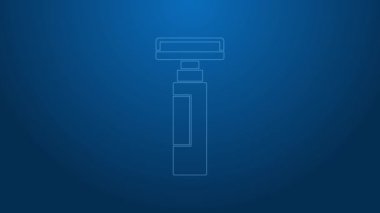 Mavi arkaplanda beyaz çizgi kalem simgesi izole edildi. 4K Video hareketli grafik canlandırması