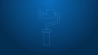 Beyaz çizgi boyalı fırça ikonu mavi arkaplanda izole edildi. 4K Video hareketli grafik canlandırması