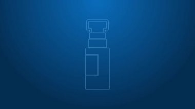 Mavi arkaplanda beyaz çizgi kalem simgesi izole edildi. 4K Video hareketli grafik canlandırması