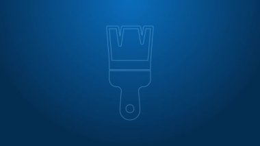 Mavi arkaplanda beyaz çizgi boya fırçası simgesi izole edildi. 4K Video hareketli grafik canlandırması