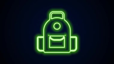 Parlayan neon çizgisi okul sırt çantası simgesi siyah arkaplanda izole edildi. 4K Video hareketli grafik canlandırması