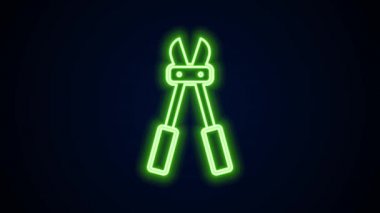 Parlayan neon hattı Bolt kesici simgesi siyah arkaplanda izole edildi. Destek çubukları için makas. 4K Video hareketli grafik canlandırması