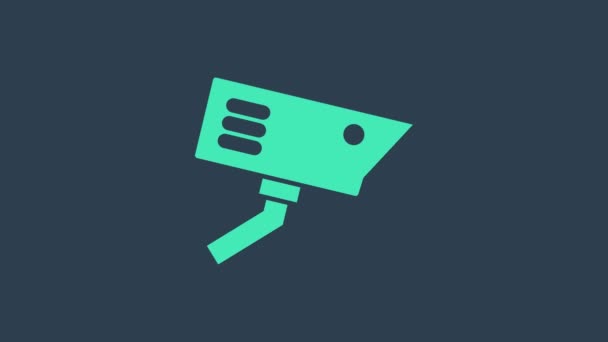 Tyrkysová ikona bezpečnostní kamery izolovaná na modrém pozadí. Grafická animace pohybu videa 4K — Stock video