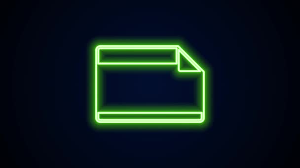 Zářící neonová čára Lepicí papírová nálepka se zakřivenou rohovou ikonou izolovanou na černém pozadí. Grafická animace pohybu videa 4K — Stock video