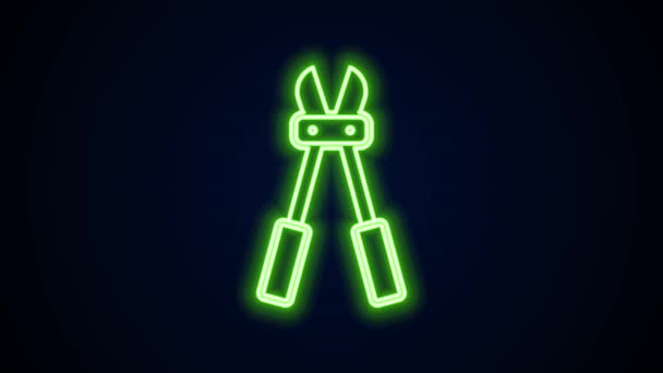 Gloeiende neon lijn Bolt cutter pictogram geïsoleerd op zwarte achtergrond. Schaar voor betonstaal gereedschap. 4K Video motion grafische animatie — Stockvideo