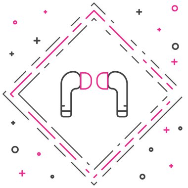 Line Air kulaklık simgesi beyaz arkaplanda izole edildi. Kulaklıklar için kablosuz cihaz. Elektronik cihazlar. Renkli taslak konsepti. Vektör İllüstrasyonu.