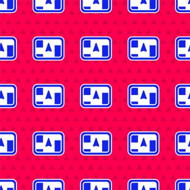 Harita simgesine sahip mavi GPS cihazı kırmızı arkaplanda izole edilmiş. Vektör İllüstrasyonu.