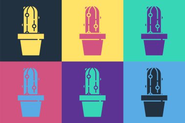 Pop Art Cactus kaktüs kaktüsü renkli arka planda izole edilmiş bir tencere simgesi. Tencerede yetişen bir bitki. Saksı bitkisi işareti. Vektör.
