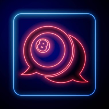 Parlayan neon bilardo bilardo topu. Siyah arka planda 8 numaralı ikon izole edilmiş. Vektör.