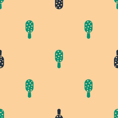 Çubuk ikonunda yeşil ve siyah dondurma izole edilmiş bej arka planda pürüzsüz desen. Güzel sembol. Vektör.