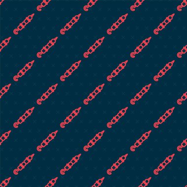 Kırmızı çizgi ızgara şiş kebap siyah arka planda izole edilmiş şiş çubuk ikonu. Şiş çubukta et kebabı. Izgara etle piknik. Vektör İllüstrasyonu.