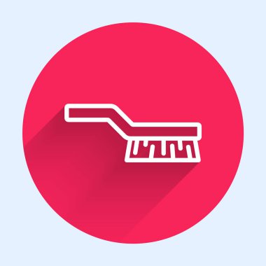 Beyaz çizgi bilardo masa fırçası ikonu uzun gölgeli izole edilmiş. Biliard masa fırçası. Kırmızı daire düğmesi. Vektör.