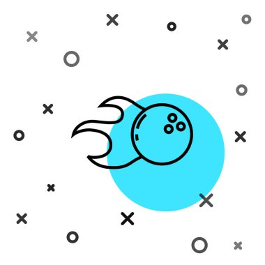 Siyah çizgi bowling topu simgesi beyaz arkaplanda izole edildi. Spor malzemeleri. Rastgele dinamik şekiller. Vektör.