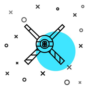 Siyah çizgi bilardo ıstakalarını ve top ikonunu beyaz arka planda izole etti. Rastgele dinamik şekiller. Vektör.