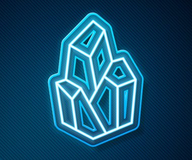 Parlayan neon hattı sihirli taş ikonu mavi arkaplanda izole edildi. Fantezi kristali. Maç için mücevher. Vektör.