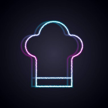 Parlayan neon hattı Şef şapkası simgesi siyah arkaplanda izole edildi. Aşçılık sembolü. Aşçı şapkası. Vektör.