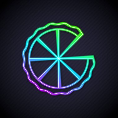 Parlayan neon hattı, siyah arka planda izole edilmiş ev yapımı turta ikonu. Vektör.