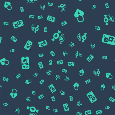 Candy 'yi, Castle' ı kalp şeklinde ayarla, internetten flört uygulamasını ayarla ve Mobile 'ı kusursuz bir şekilde ayarla. Vektör.