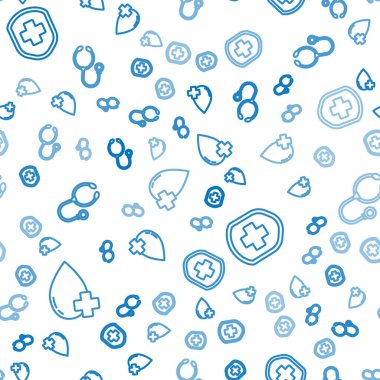 Kan bağışı için çapraz kan, tıbbi kalkan için haç ve steteskop hazırlayın. Vektör.