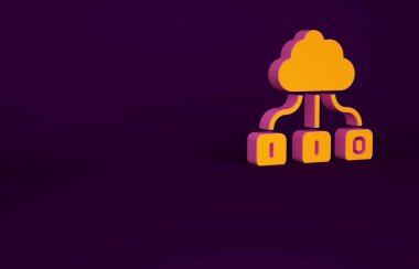 Turuncu Bulut teknolojisi veri transferi ve depolama simgesi mor arka planda izole edildi. Minimalizm kavramı. 3d illüstrasyon 3B canlandırma.