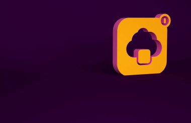 Turuncu Bulut teknolojisi veri transferi ve depolama simgesi mor arka planda izole edildi. Minimalizm kavramı. 3d illüstrasyon 3B canlandırma.