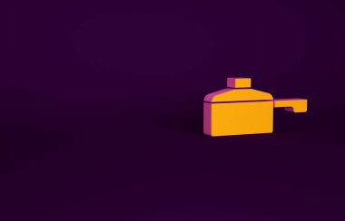 Mor arka planda izole edilmiş turuncu tava simgesi. Kızartma veya kızartma gıda sembolü. Minimalizm kavramı. 3d illüstrasyon 3B canlandırma.